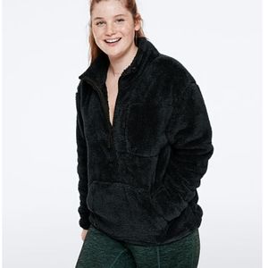 PINK Victoria Secret TEDDY HALF ZIP BLACK SZ S NIB